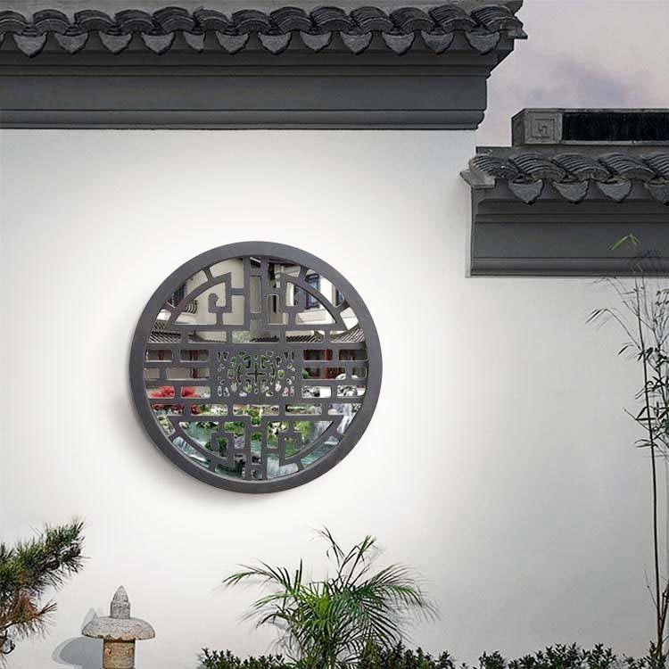 中國古鎮風格客棧花窗鏤空窗飾扇形多邊形框架花朵圖案矢量圖素材